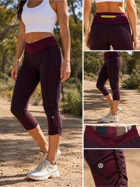 Lululemon Maroon Striped Active Capri Leggings (inspire run)